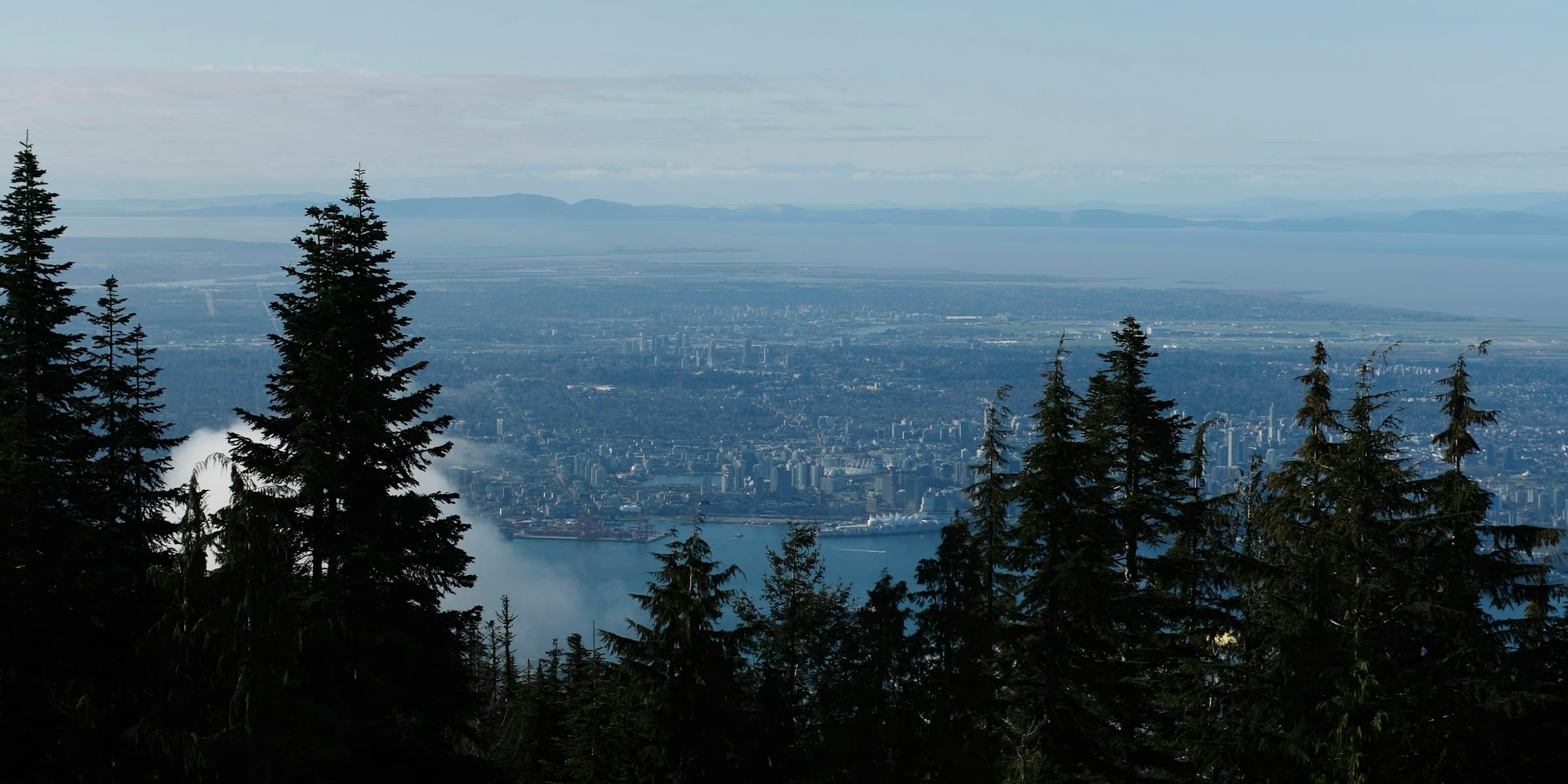 Vancouver skyline and Burrard Inlet viewed from Grouse Mountain, North Vancouver